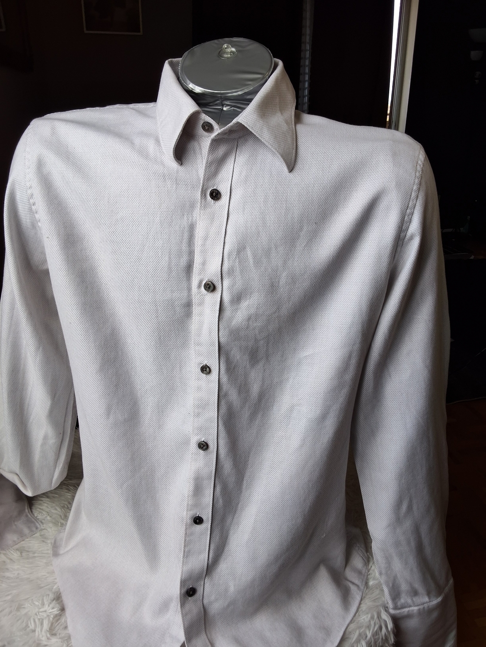 Club Monaco Men’s White Textured Dress Shirt Long Sleeve Button-Up